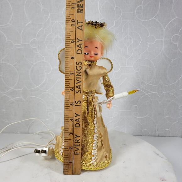 VTG‎ Angel ChristmasTree Topper 10" Gold Sparkle Plastic Vinyl Retro MCM Works - Picture 7 of 15